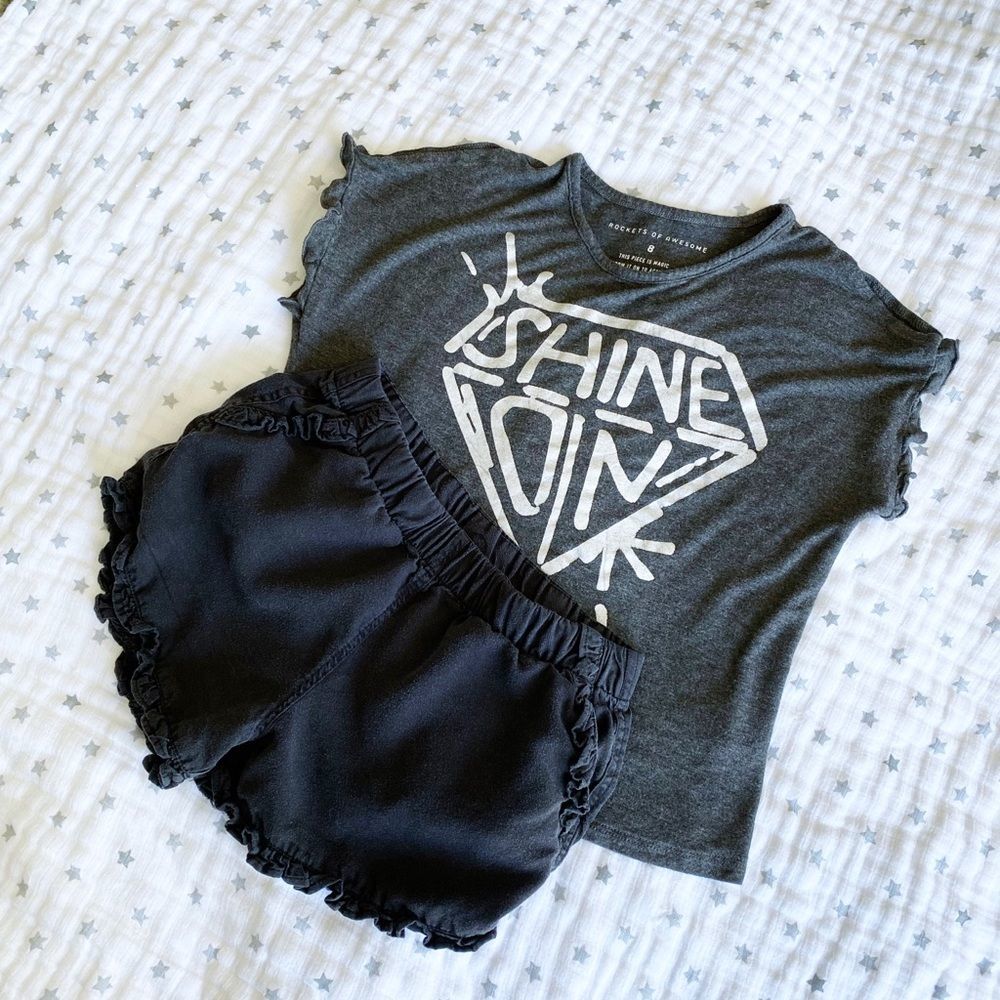 3 for $25 / ROCKETS OF AWESOME CLOTHING LOT COLD SHOULDER SHIRT AND SHORTS